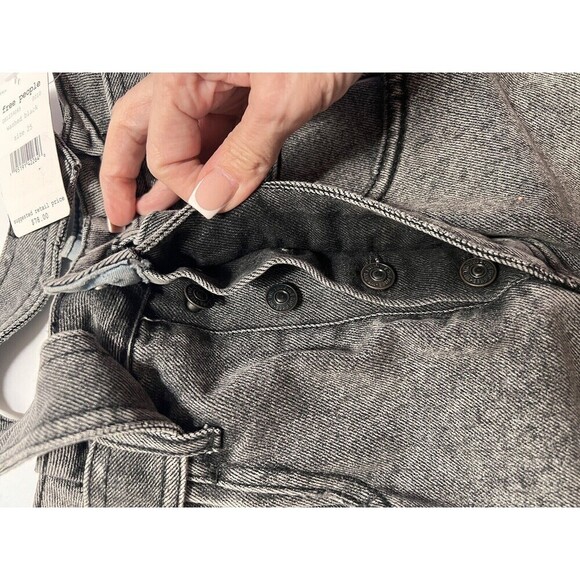 Free People East Of Eden Button Fly Denim Black Jean Skirt Belted   Sz 25 /S NWT - Picture 6 of 8